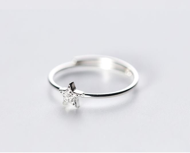 925 Silber CZ Stern verstellbarer Ring, zierlicher Stern offener Ring, CZ Stern Ring, Roségold Ring, Geschenk für Sie, Weihnachts-/Urlaubsgeschenk, R02