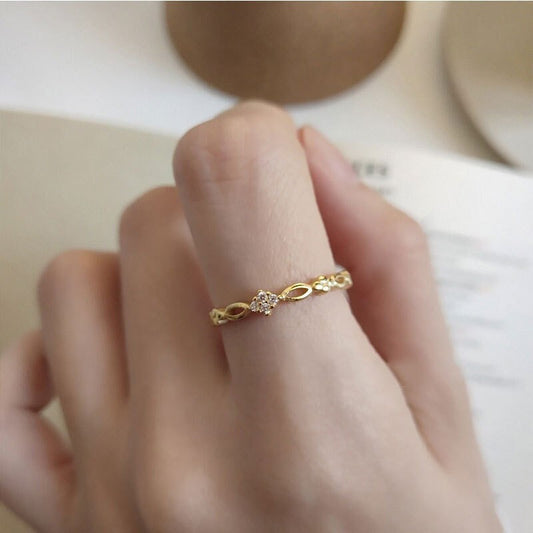 14k Gold Plated Sterling Silver Dainty Sparkly CZ Adjustable Ring, Vintage Style Open Size Ring, Skinny Open Ring, Silver or Gold, Gifts R03