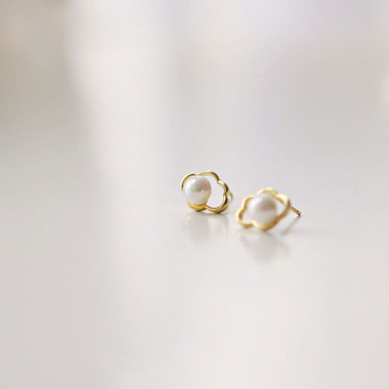 1 Pair | Dainty Cloud & Simulated Pearl Stud Earrings, 14k Gold Plated 925 Silver Cloud Earrings, Delicate Cloud paving Pearl Earrings, E30