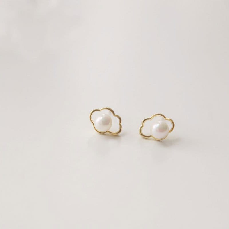 1 Pair | Dainty Cloud & Simulated Pearl Stud Earrings, 14k Gold Plated 925 Silver Cloud Earrings, Delicate Cloud paving Pearl Earrings, E30