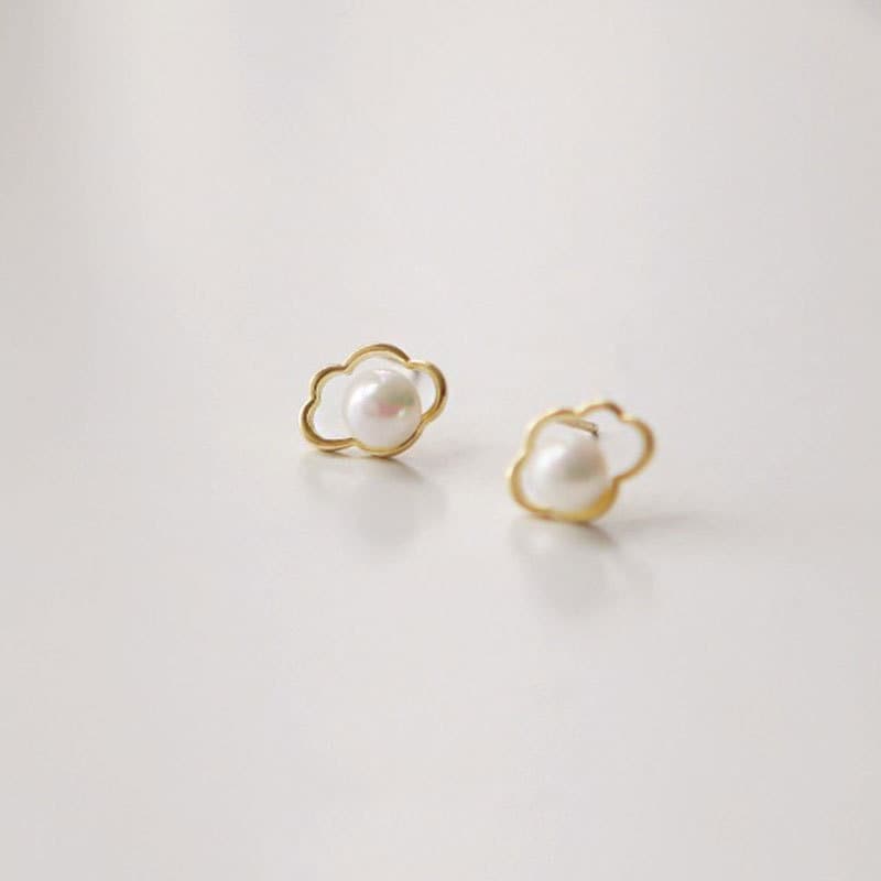 1 Pair | Dainty Cloud & Simulated Pearl Stud Earrings, 14k Gold Plated 925 Silver Cloud Earrings, Delicate Cloud paving Pearl Earrings, E30