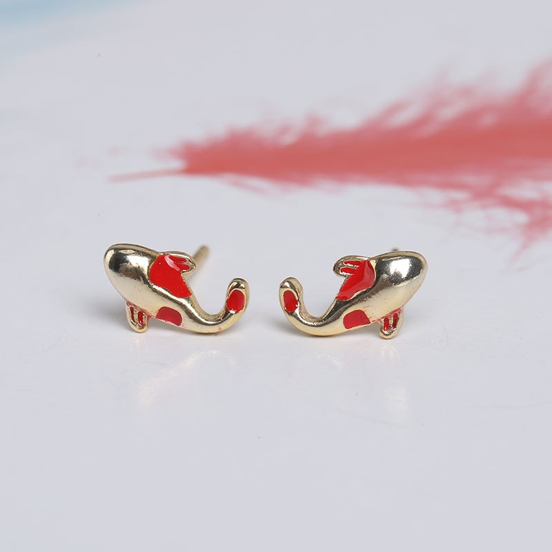 Sterling Silver Tiny Red Dolphin Earrings, Adorable Animal Studs, Lovely Dolphin Earrings, Minimalist Earring, Holiday Gift E113