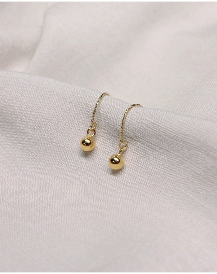 14k Gold Plated 925 Silver Ball Drop & Dangling Earrings, Tiny Ball Drop Hook Earrings, Ball Hook Earrings, Minimalist, Gifts for Her, E38