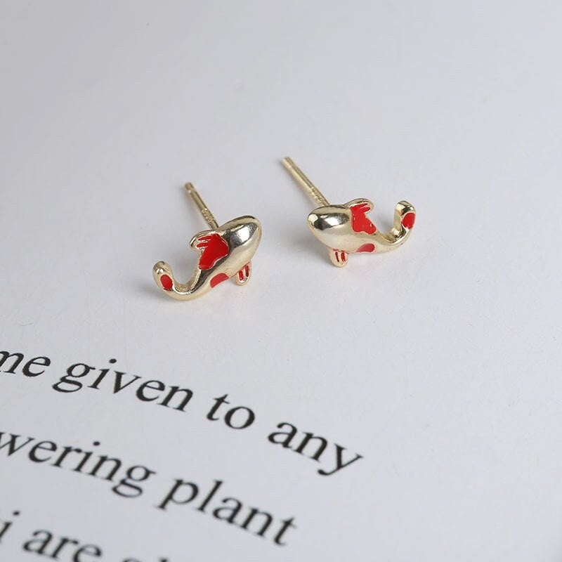 Sterling Silver Tiny Red Dolphin Earrings, Adorable Animal Studs, Lovely Dolphin Earrings, Minimalist Earring, Holiday Gift E113