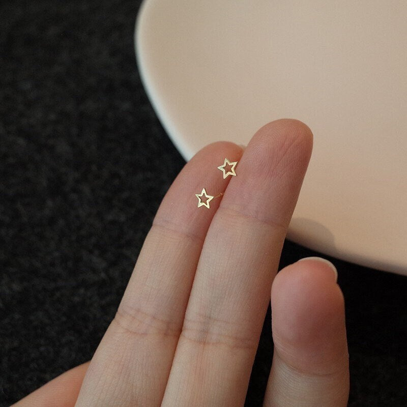 1 Pair | Gold Plated 925 Silver Tiny Star Stud Earrings, Gold Star Earrings, Minimalist Star Studs, Perfect Earrings for Everyday, Gift, E41