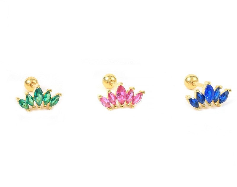 20G 18K Gold Plated 925 Silver Emerald CZ Crown Screw Back Earrings, Dainty Crown Earring, Emerald/Sapphire/Ruby CZ Earring, Gift, E47