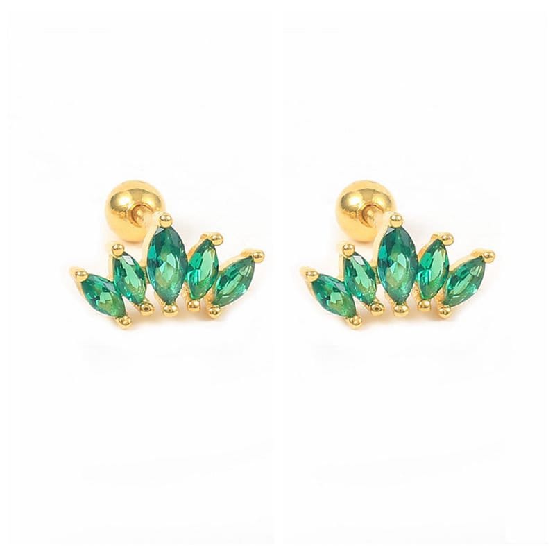 20G 18K Gold Plated 925 Silver Emerald CZ Crown Screw Back Earrings, Dainty Crown Earring, Emerald/Sapphire/Ruby CZ Earring, Gift, E47