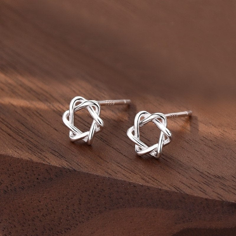 1 Pair | Sterling Silver Six Point Star Stud Earrings, Hollow North Star Earrings, Minimalist Geometry Studs, Pretty and Modern Style, E109