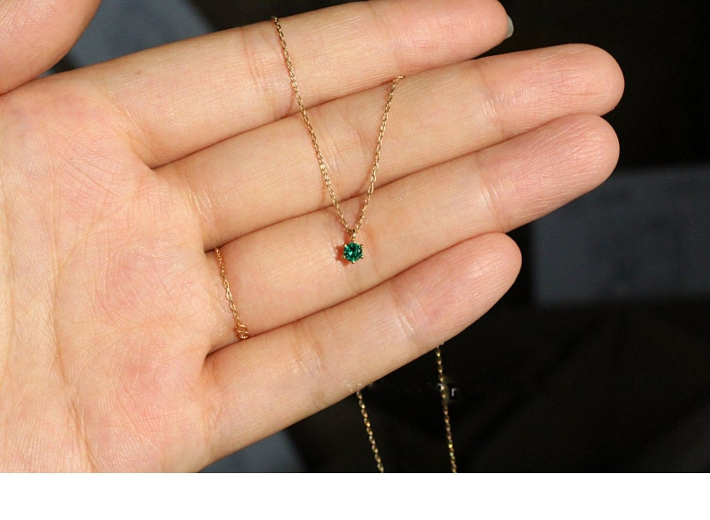 Gold Plated 925 Silver Tiny Emerald Green CZ Necklace, Emerald CZ Choker, Emerald Tiny cz Skinny Necklace, 6 Paws Holder CZ Necklace, N16