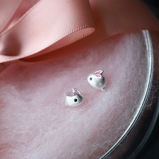 1 Pair | Sterling Silver Cute Bunny Stud Earrings, Sweet Little Bunny Earring, Silver Rabbit Stud Earrings, Small Lovely Animal Studs, E59