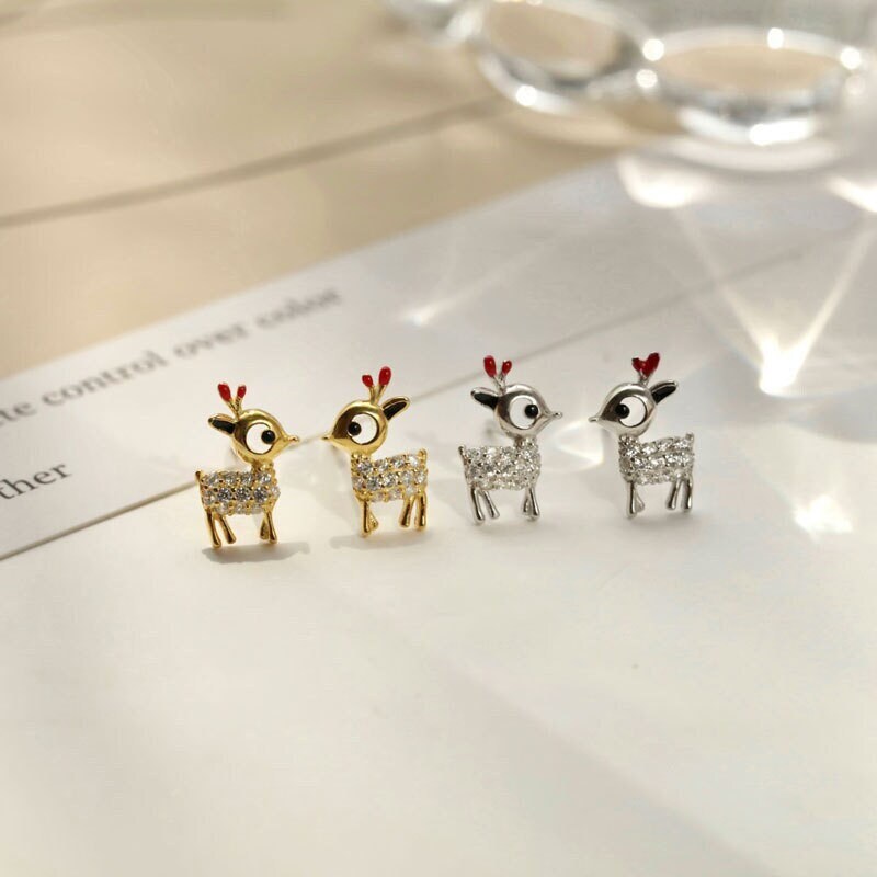 S925 Silber Zarte Hirsch Ohrstecker, Entzückende Hirsch Ohrringe, Tier Ohrringe, Hübsches &amp; schönes Tierdesign, Silber oder Gold, Geschenk E119