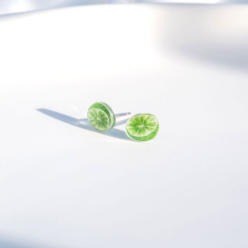 925 Silver Fresh Lime Stud Earrings, Lemon Slice Stud Earrings, Green Fruit Earrings, Pretty Earrings, Beach Earring, Holiday Earring, E120