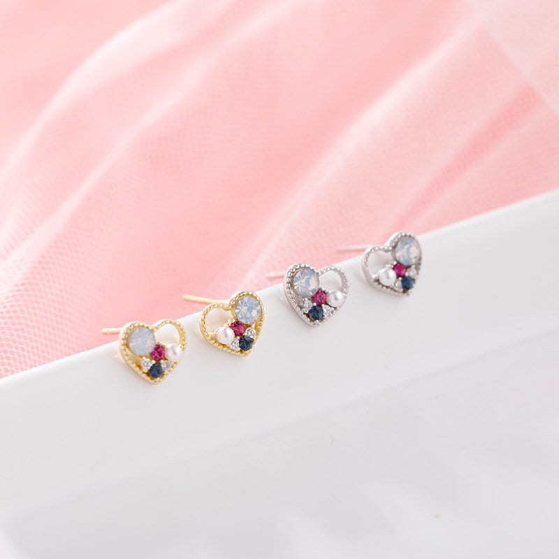 S925 Silver Dainty Heart Stud Earrings, Dainty Colorful CZ Heart Earring, Pretty and Sweet Design, Silver or Gold, Gifts for Her, E121