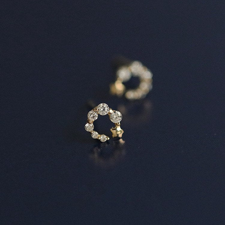 14k Gold Plated 925 Silver Sparkly Circle Tiny Star Earrings, Circle CZ Star Stud Earrings, Minimalist Circle Studs, Small Studs, Gift, E80