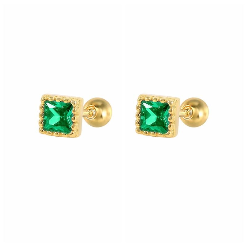 18G Gold Plated 925 Silver Emerald CZ Screw Back Earring, Square Emerald Green CZ Screw Back Studs, Tragus/Cartilage/Conch Studs, E84