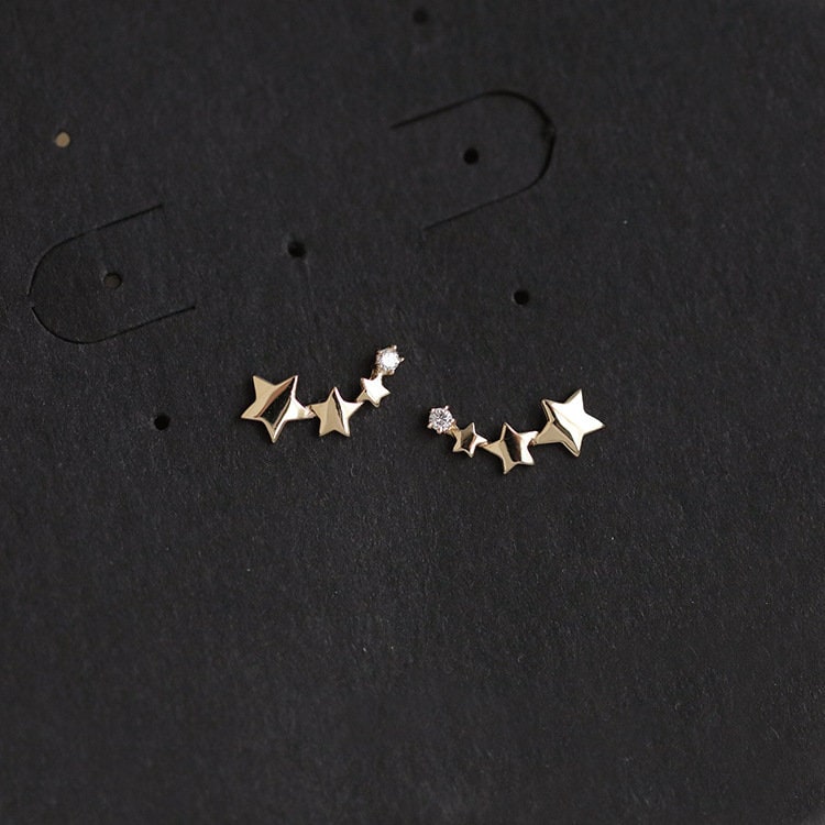 Gold Plated 925 Silver Dainty Shooting Star Stud Earrings, Falling Star Earrings, Meteor Earring, Gradient Star Studs, Christmas Gift, E127