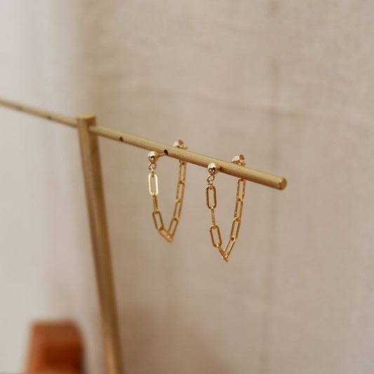 14k Gold Plated Sterling Silver Link Chain Tassel Earrings, Threader Drop/Dangle Earrings, Dainty and Pretty Threader Hoop Earring, Gift E97