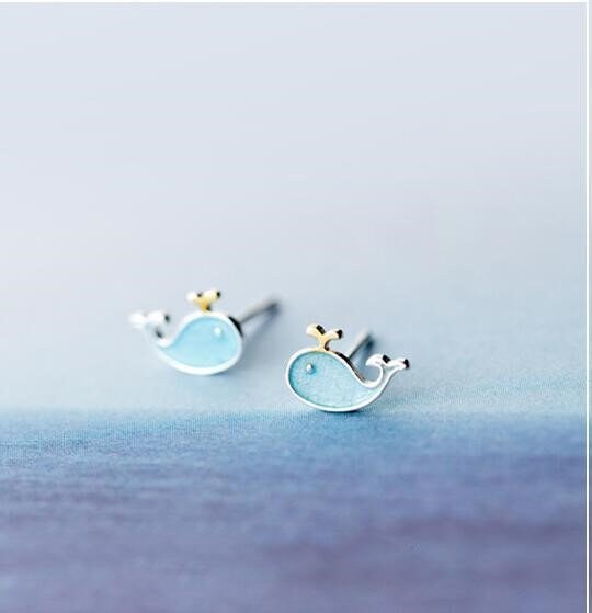 Sterling Silver Small Blue Whale Stud Earrings, Dainty Fish Animal Stud Earrings, Adorable Whale Studs, Pretty Studs, Gifts for Her, E157