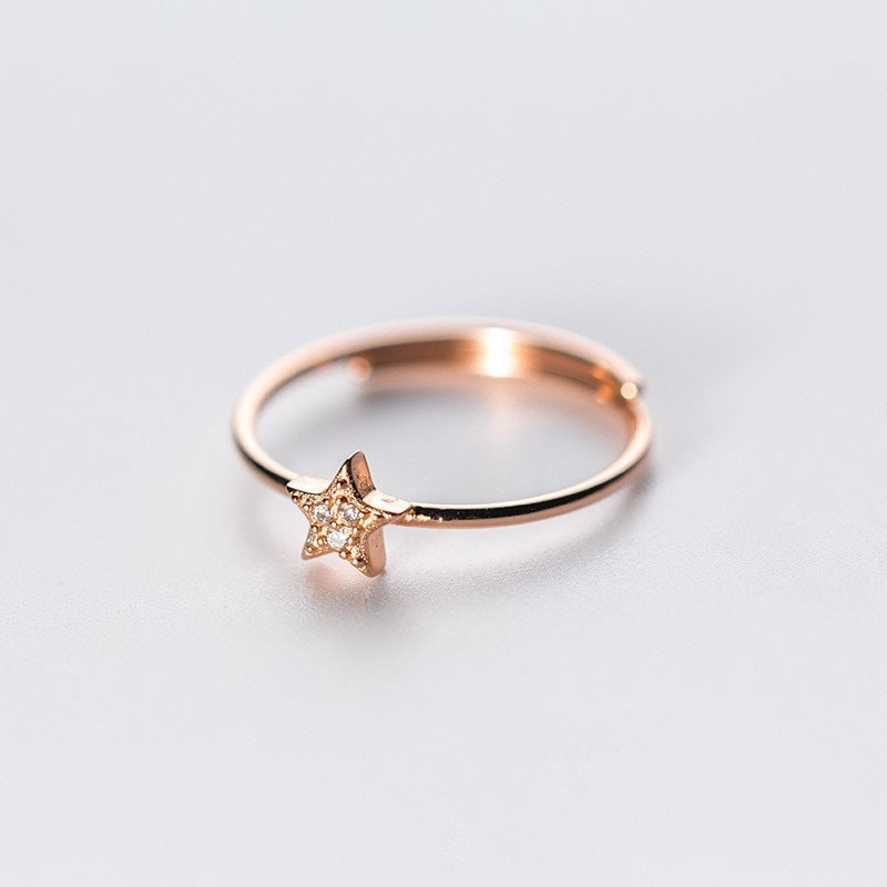 925 Silver CZ Star Adjustable Ring, Dainty Star Open Size Ring, CZ Star Ring, Rose Gold Ring, Gift for Her, Christmas/Holiday Gift, R02