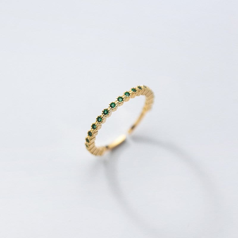 14k Gold Plated 925 Silver Emerald CZ Open Ring, Adjustable Dainty Emerald Ring, Stackable Ring, Green CZ Open Ring, Gifts for Her, R01