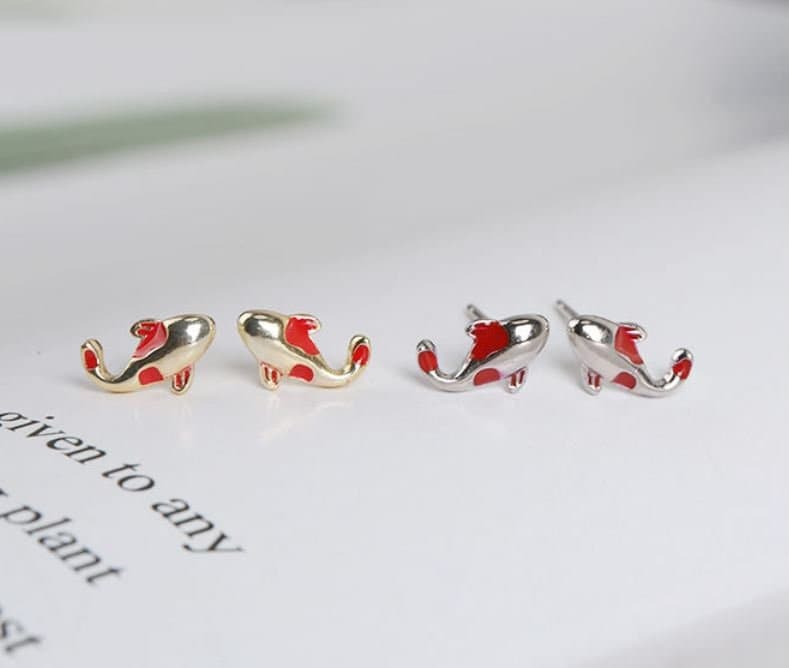 Sterling Silver Tiny Red Dolphin Earrings, Adorable Animal Studs, Lovely Dolphin Earrings, Minimalist Earring, Holiday Gift E113