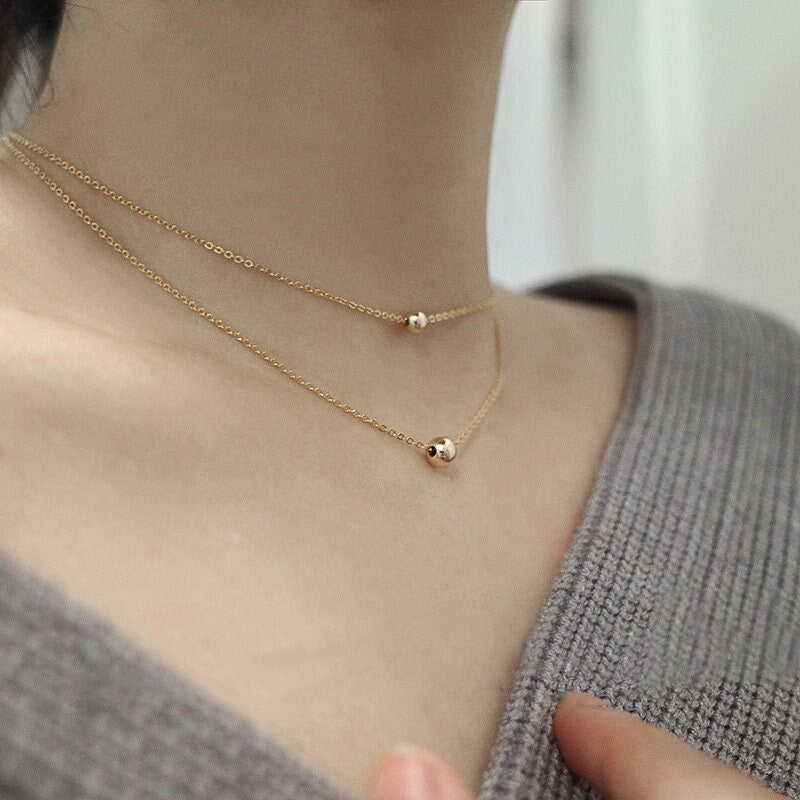 14k Gold Plated 925 Silver Ball Necklace, Gold Ball Necklace, Gold Sphere Necklace, Dainty Ball Choker, Layering Necklace, Minimalist, N17