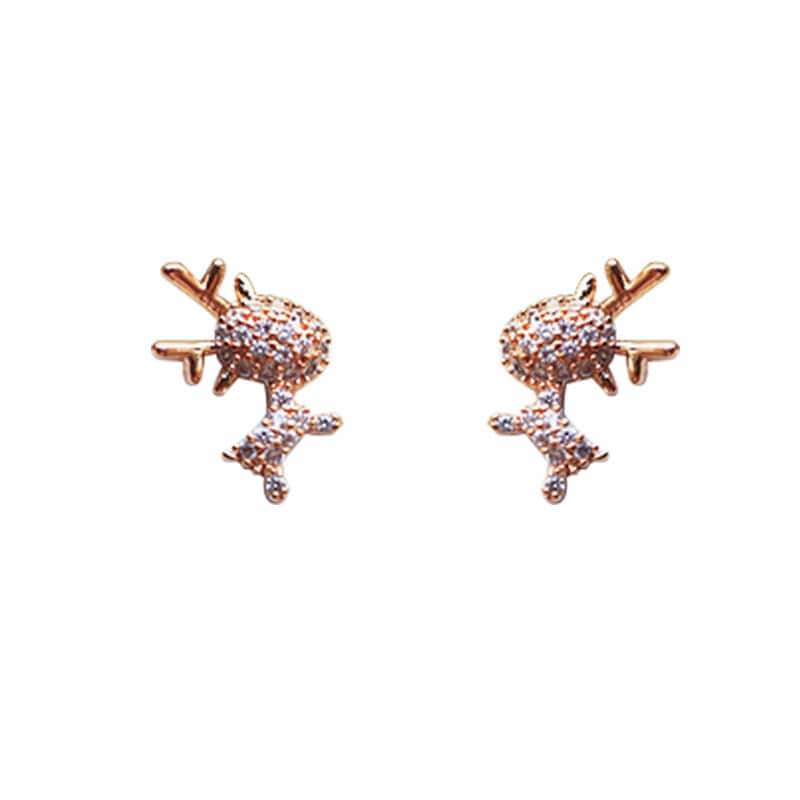 925 Silver Dainty & Cute Deer Stud Earrings, Sparkly CZ Reindeer Animal Earrings, Rose Gold or Silver, Pretty and Adorable Design, Gift E166