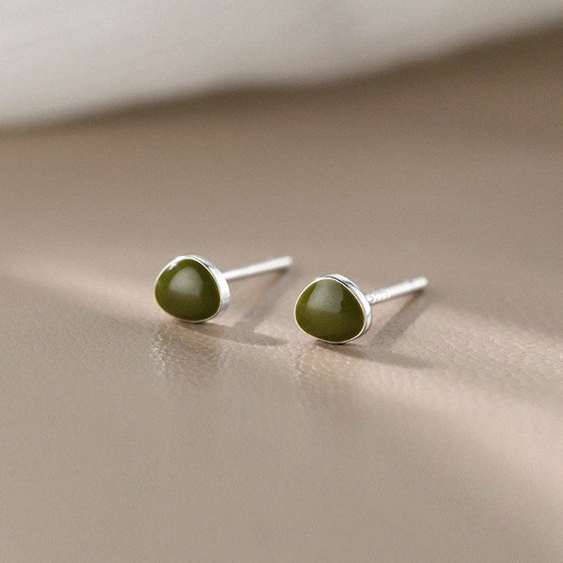 Sterling Silver Tiny Olivia Green Leaf Earrings, Avocado Stud Earrings, Green Fruit/Plant Studs,  Pretty Geometry Earrings, Dot Earring E117