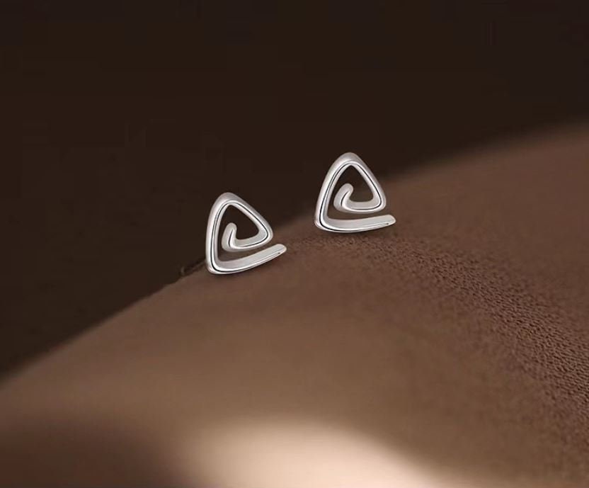 s925 Silver Geometry Stud Earrings, Multilayer Spiral Triangle Stud Earrings, Dainty Modern Design Studs, Helix Earring, Gift for Her, E172