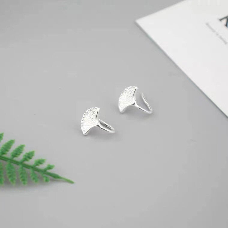 Sterling Silver Ginkgo Leaves Hook Earrings, Dainty Plant Leaf Crawler Earrings, Ginkgo Leaf Drop & Dangle , Gifts for Her E174