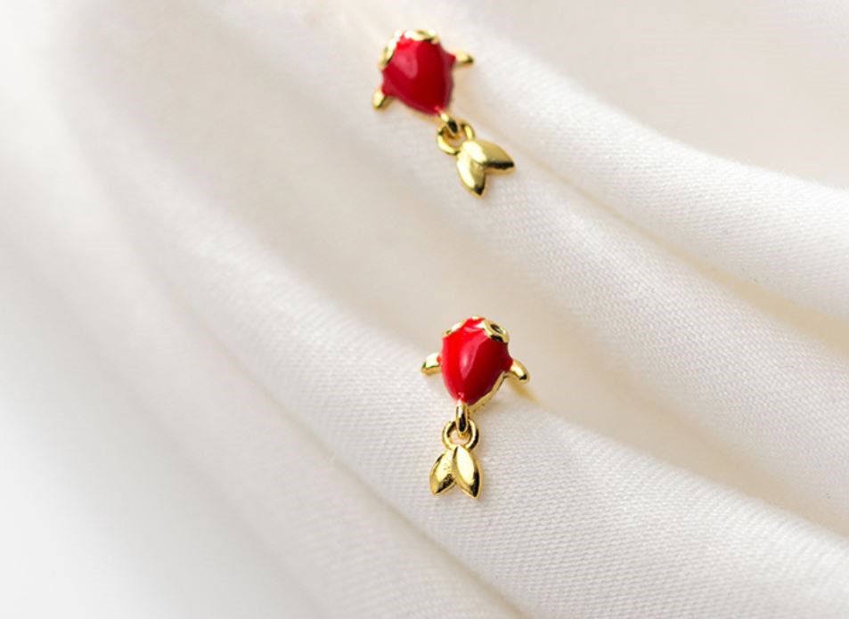 14k Gold Plated 925 Silver Tiny Goldfish Earrings, Red Goldfish Studs, Cute Animal Studs, Adorable Fish Stud Earrings, Gift for her, E118