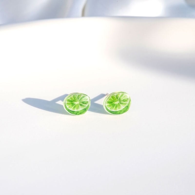 925 Silver Fresh Lime Stud Earrings, Lemon Slice Stud Earrings, Green Fruit Earrings, Pretty Earrings, Beach Earring, Holiday Earring, E120