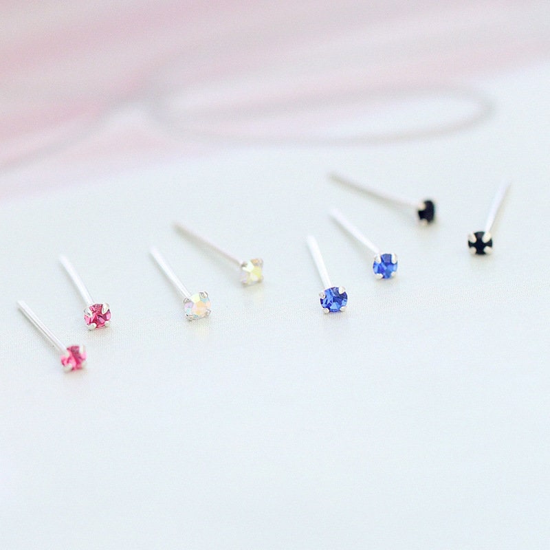 1 Earring | 925 Silver Extra Tiny Multicolor CZ Stud Earrings, Mini CZ Studs, Six CZ Color Available, Helix/Tragus Studs, Minimalist,  E190