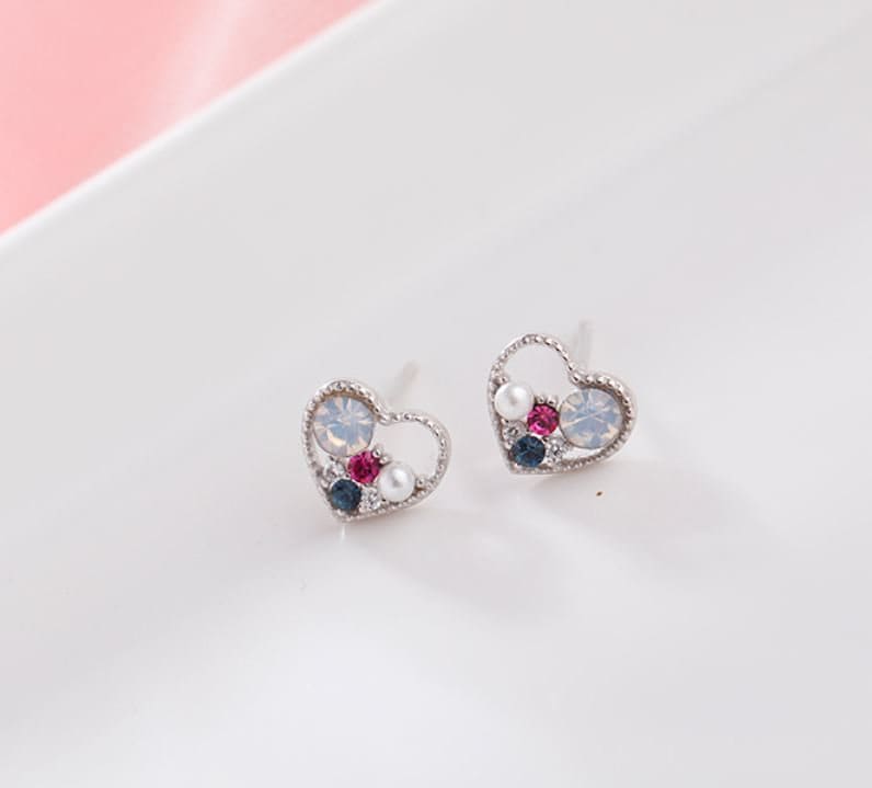 S925 Silver Dainty Heart Stud Earrings, Dainty Colorful CZ Heart Earring, Pretty and Sweet Design, Silver or Gold, Gifts for Her, E121