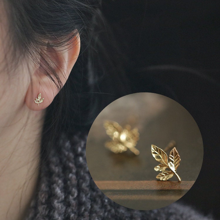 925 Silver Dainty Leaves Stud Earrings, Golden Leaf Stud Earrings, Minimalist Plant Earrings, Silver or Gold, Sweet and Pretty Design, E197