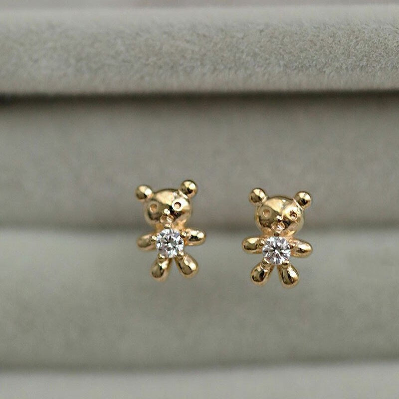 Sterling Silver Teddy Bear Stud Earrings, Tiny Animal Stud Earrings, Gold Bear Earring, Pretty and Adorable Design, Two Color Available E123