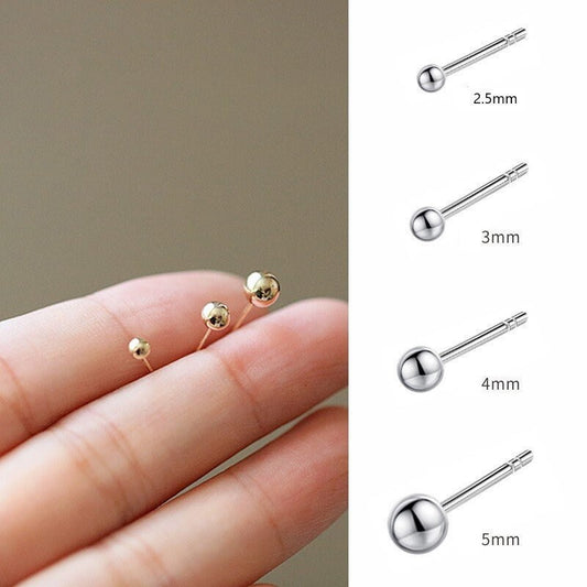 Sterling Silver Ball Stud Earrings, Tiny Gold Ball Studs, Minimalist Ball Earring for Women & Men, Silver or Gold, Helix Studs E147