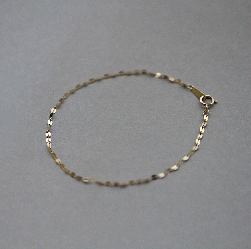 14k Gold Plated Sterling Silver Sparkly Bracelet, Skinny Mirror Chain Bracelet, Dainty Gold Stackable Bracelet, Layered Bracelet, Gift, B05