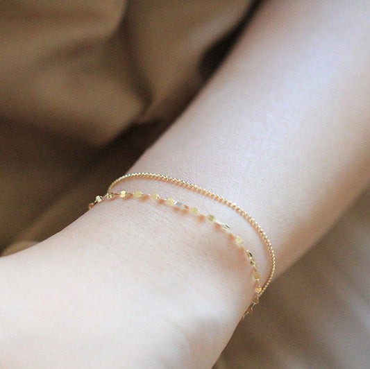 14k Gold Plated Sterling Silver Sparkly Bracelet, Skinny Mirror Chain Bracelet, Dainty Gold Stackable Bracelet, Layered Bracelet, Gift, B05