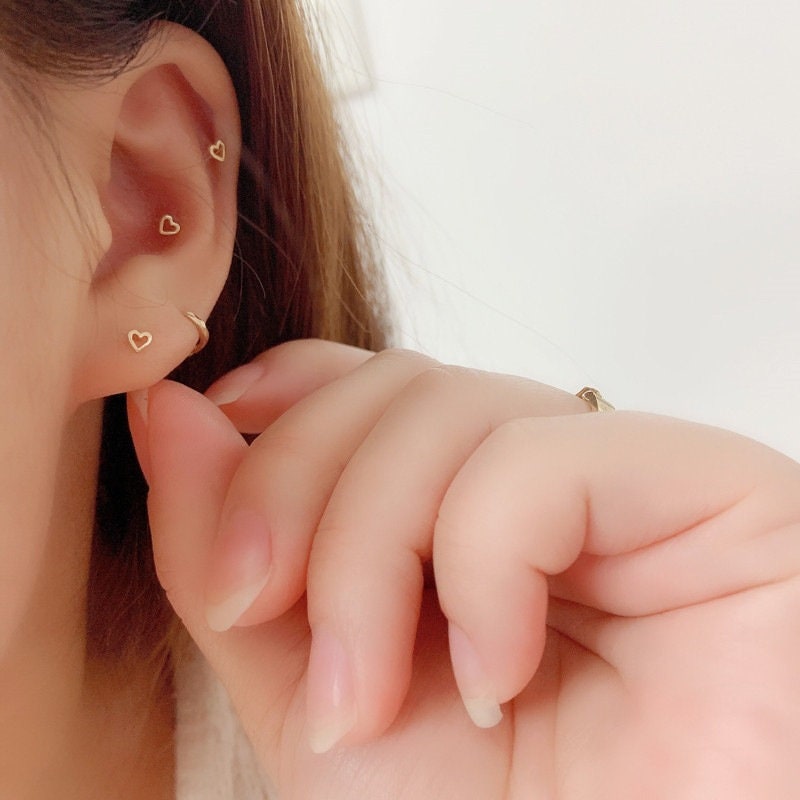 1 Pair | Extra Tiny Hollow-out Heat Studs, Gold Plated 925 Silver Dainty Heart Earrings, Pretty Tiny Studs, Heart Studs, Helix Studs, E211