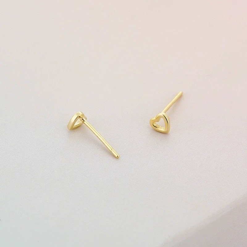 1 Pair | Extra Tiny Hollow-out Heat Studs, Gold Plated 925 Silver Dainty Heart Earrings, Pretty Tiny Studs, Heart Studs, Helix Studs, E211