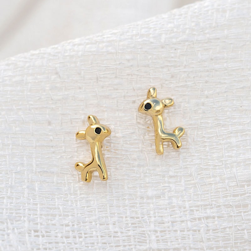 Sterling Silver Adorable Giraffe Stud Earrings, Dainty Deer Stud Earrings, Cute Animal Giraffe Earrings, Deer Studs, Silver or Gold, E212