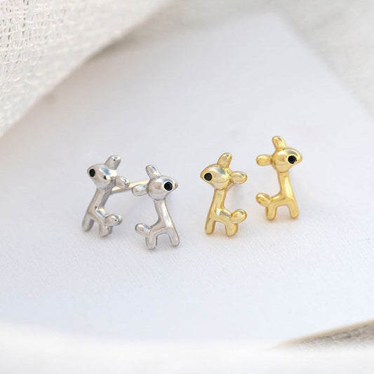 Sterling Silver Adorable Giraffe Stud Earrings, Dainty Deer Stud Earrings, Cute Animal Giraffe Earrings, Deer Studs, Silver or Gold, E212