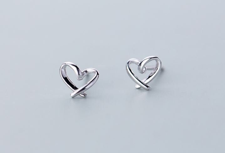 Sterling Silver Hollow-out Heart Stud Earrings, Minimalist Heart Studs, Small Cute Heart Studs, Pretty and Lovely Design, Gifts for Her E101