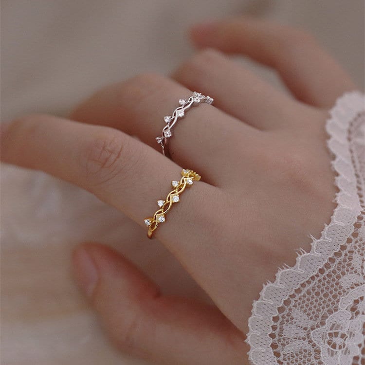 14k Gold Plated 925 Silver Dainty Sparkly CZ Adjustable Ring, Vintage Mirror Style Open Size Ring, Pretty Skinny Open Ring, Gifts, R06