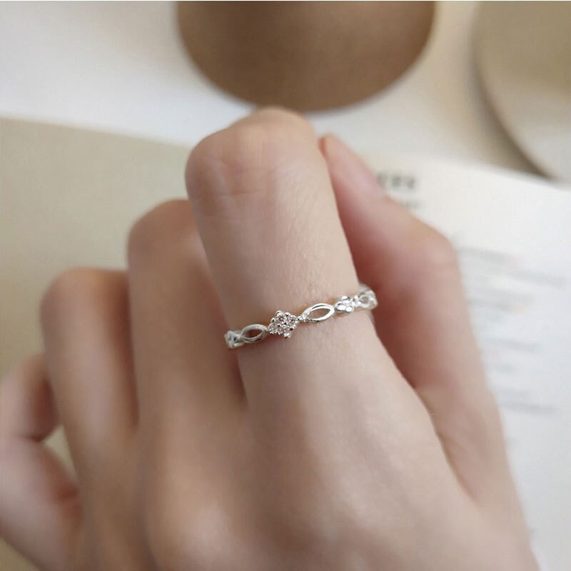 14k Gold Plated Sterling Silver Dainty Sparkly CZ Adjustable Ring, Vintage Style Open Size Ring, Skinny Open Ring, Silver or Gold, Gifts R03