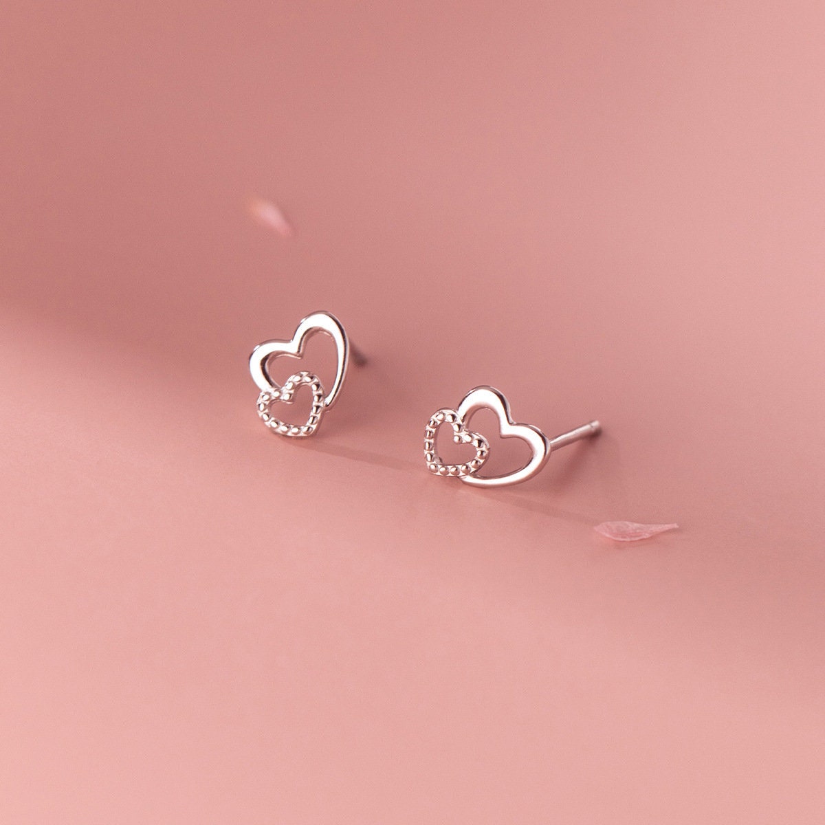 14k Gold Plated 925 Silver Heart Stud Earrings, Dainty Heart Studs, Pretty and Sweet Heart Design Earrings, Minimalist, Gifts for Her, E107