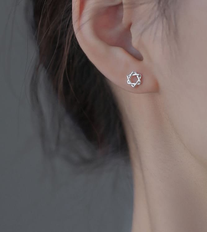 1 Pair | Sterling Silver Six Point Star Stud Earrings, Hollow North Star Earrings, Minimalist Geometry Studs, Pretty and Modern Style, E109