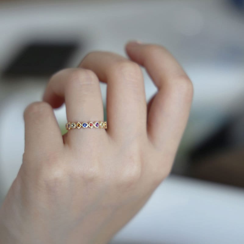 14k Gold Plated 925 Silver Colourful Rainbow CZ Adjustable Ring, Vintage Style Open Size Ring, Skinny Open Ring, Minimalist Ring, Gifts, R07