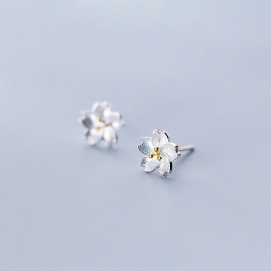 Sterling Silver Dainty Flower Stud Earrings, Skinny Flower Plant Earrings, Pretty Earrings, Minimalist Earrings for Everyday, Gifts, E158